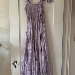 Purple Gingham Maxi Dress CottageCore